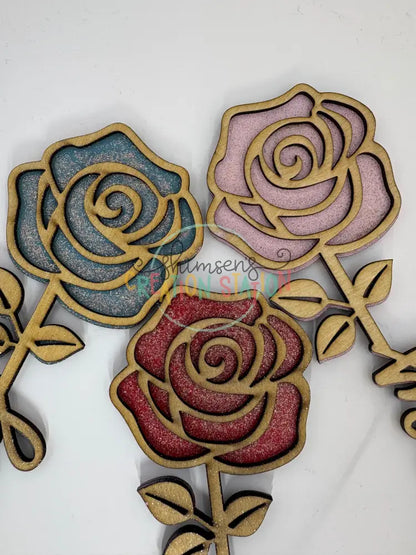 Handmade Wood Rose BUNDLE Multicolor / XOXO/Sweetie/Honey